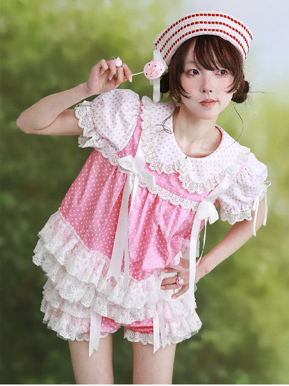 Pink Polka Dot Bow Inner Shirt【s0000016554】