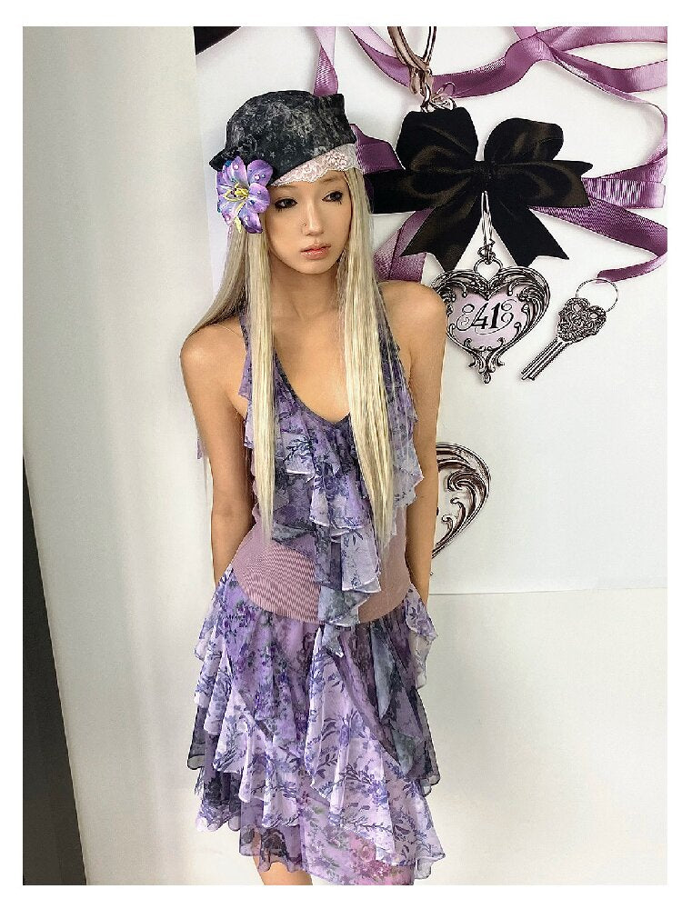 Retro Dream Flower Print Lace Skirt【s0000018061】