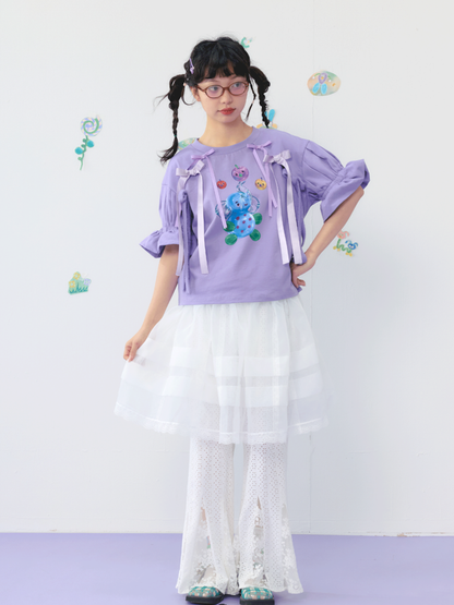 Lace Cotton Short Sleeve Summer T-Shirt【s0000009538】