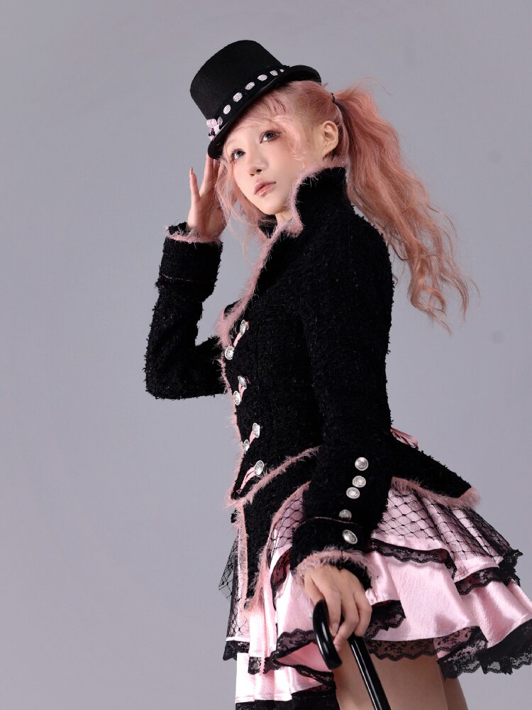 Black Sweet Woolen Tunic Jacket【s0000016224】