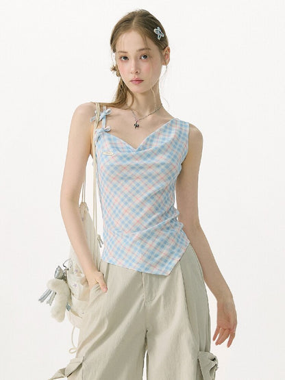 Summer Plaid Bow Vest Camisole【s0000017151】
