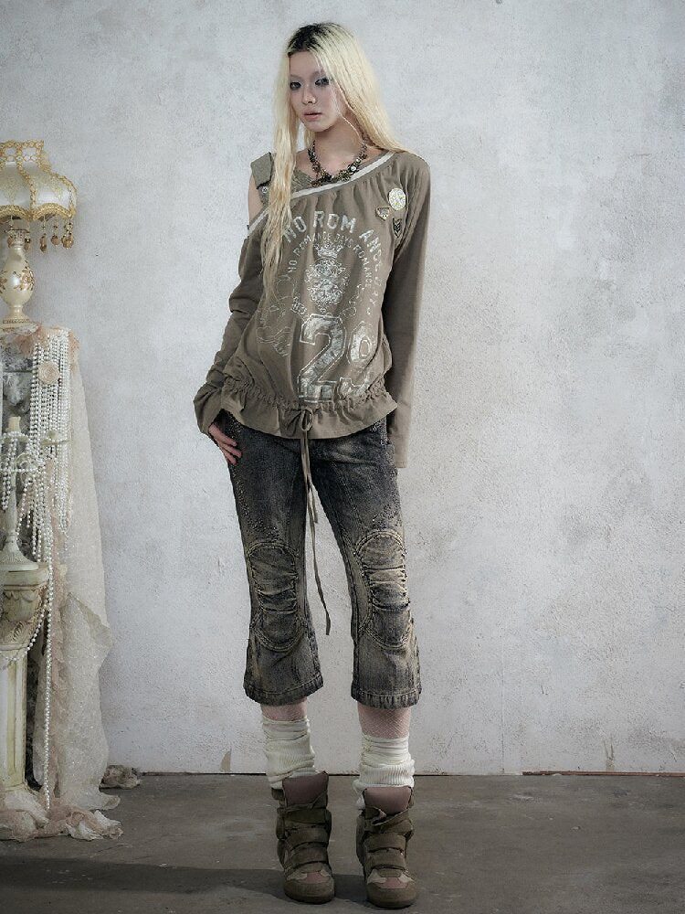 Rhinestone Three-Quarter Jeans【s0000017983】