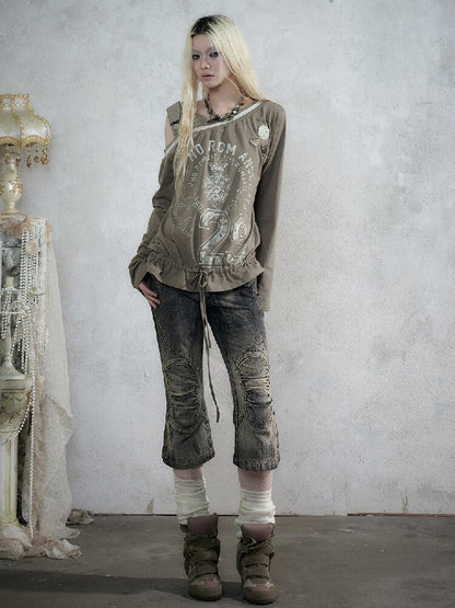 Rhinestone Three-Quarter Jeans【s0000017983】