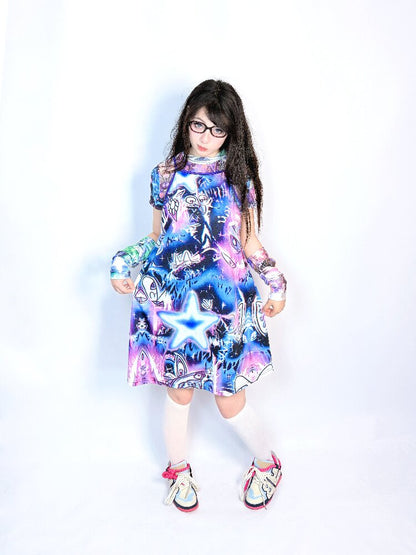 Y2K Graffiti Layered Slip Dress【s0000017708】