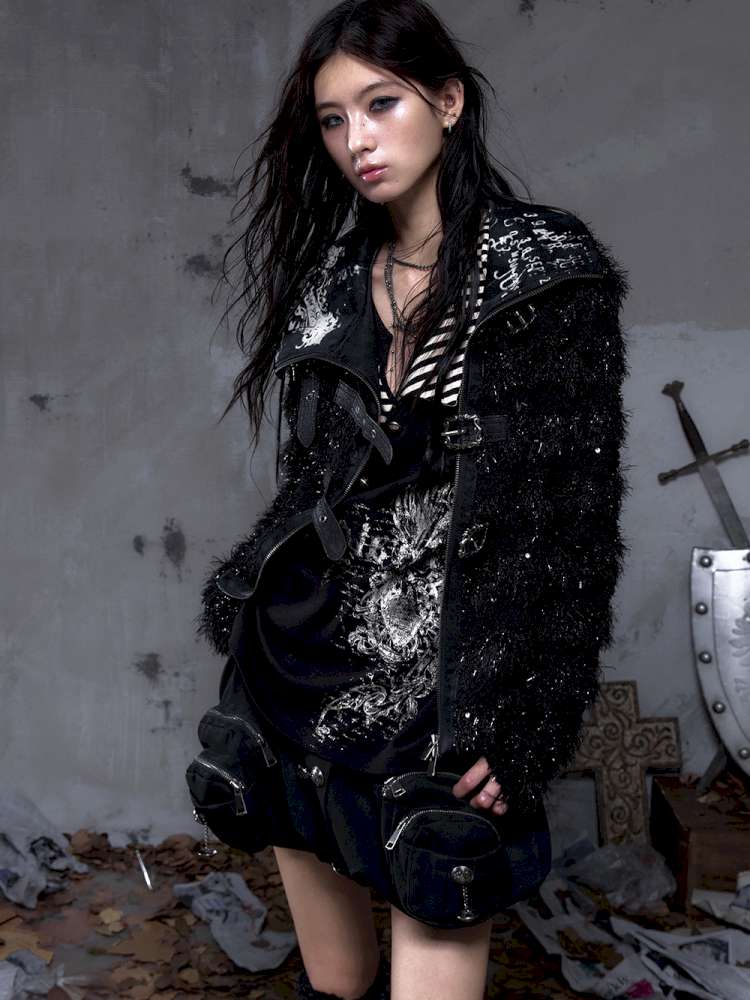 Leather Print Collared Coat【s0000014468】