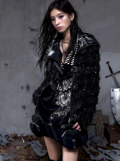 Leather Print Collared Coat【s0000014468】