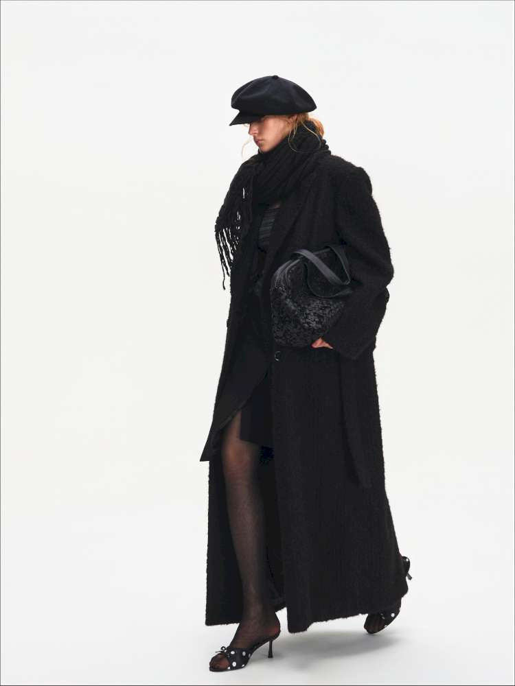 Black Woolen Loose Double-Breasted Coat【s0000014875】