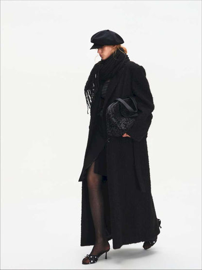 Black Woolen Loose Double-Breasted Coat【s0000014875】