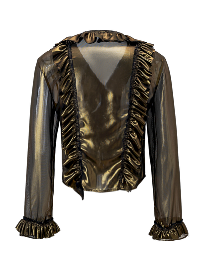 Metal antique bronze broken mesh cardigan【s0000013177】
