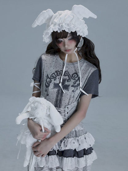 Irregular Lace Skirt Long Tee【s0000013485】