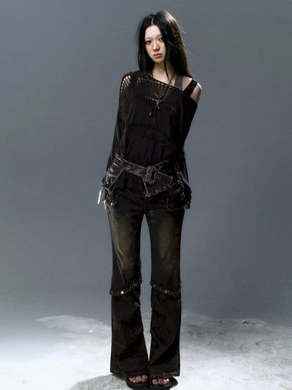 Raglan Cutout Knit Cowl Top【s0000012640】