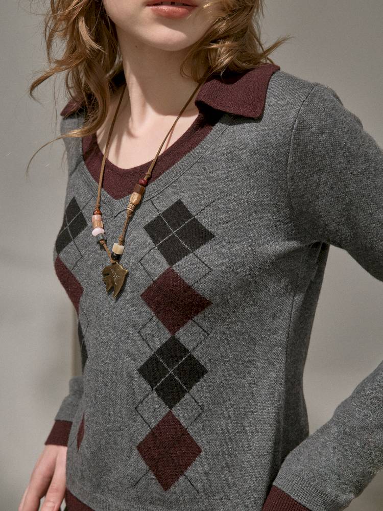 Contrast-Color Slim-Fit Pullover【s0000014405】