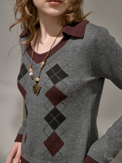 Contrast-Color Slim-Fit Pullover【s0000014405】