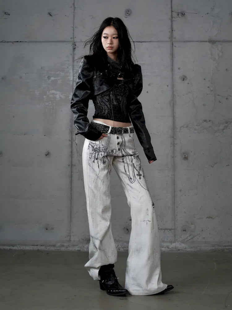 Denim Distressed Wide-Leg Pants【s0000013949】
