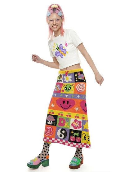 Cartoon Rainbow Knit Stretch Skirt【s0000015555】