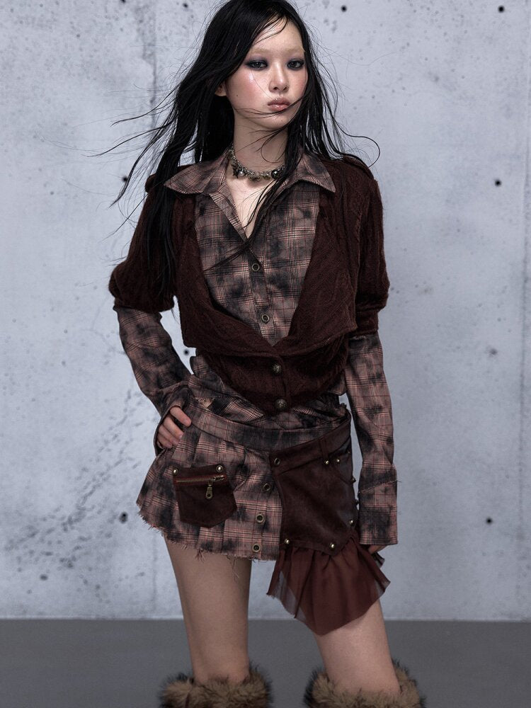 Check Knit Fake Two Piece Shirt【s0000015547】