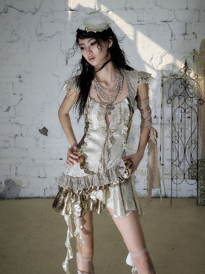 Baroque Satin Ruffle Two Piece Dress【s0000016996】