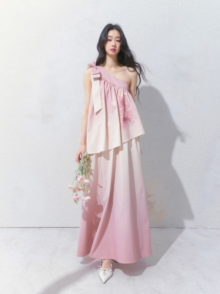 Slant Shoulder Niche Ambiance Dress【s0000012160】