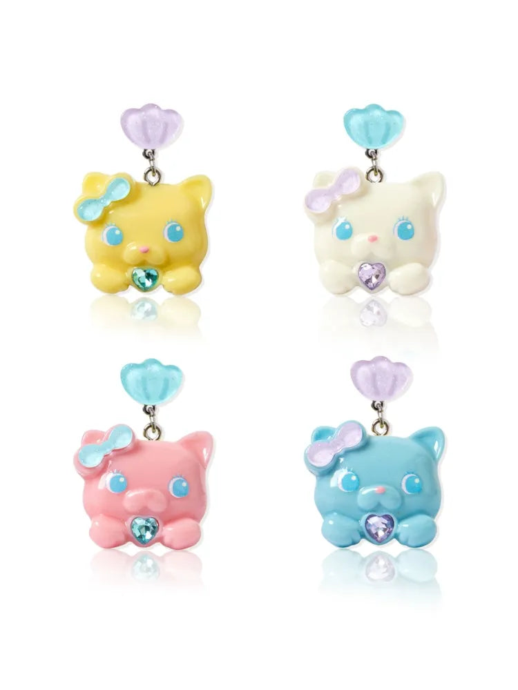 CAT RESIN COLOURFUL EARRINGS CLIP RING [S0000009061]