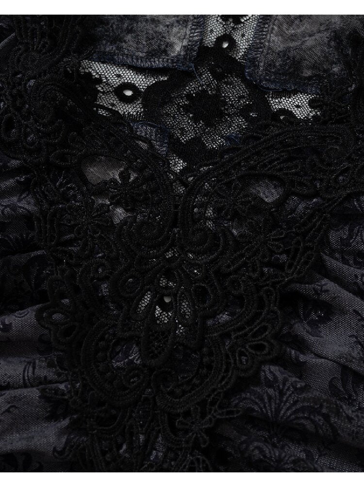 Crochet Flocked Lace Slim Shirt【s0000015934】