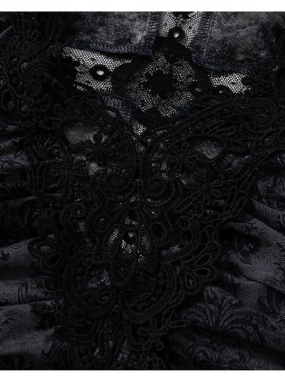 Crochet Flocked Lace Slim Shirt【s0000015934】