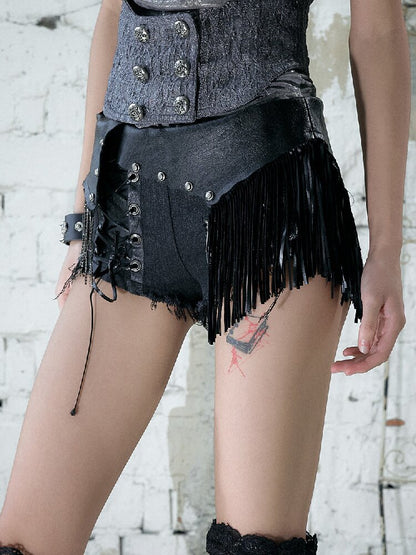 Chain Fringe Patchwork Denim Shorts【s0000016980】
