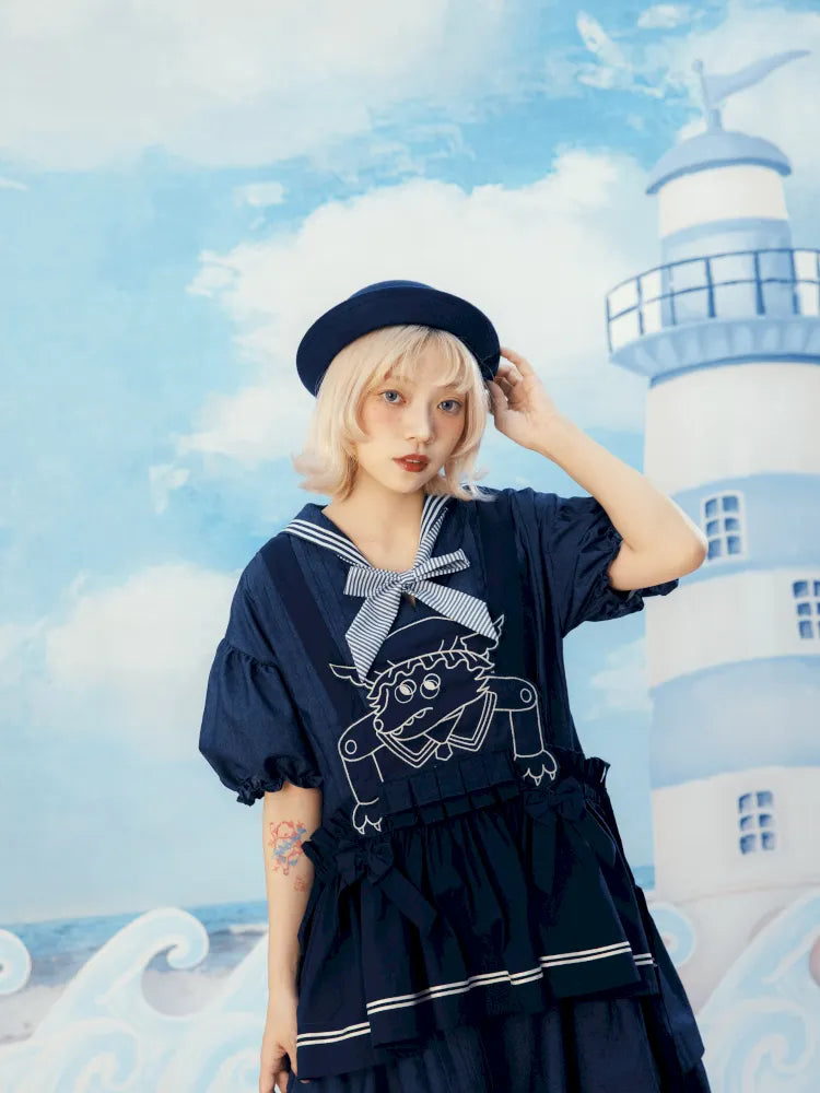 Navy Blue Layered Vest Apron【s0000014156】