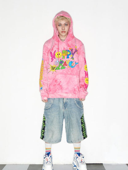 Smiley Pink Tie-Dye Hooded Sweatshirt [S0000010262]