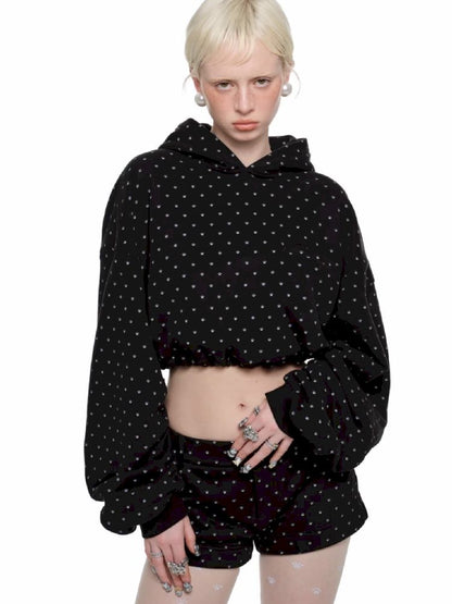 Cat's Paw Long Short Polka Dot Hooded Cardigan Sweatshirt Sweatpants Set【s0000011566】