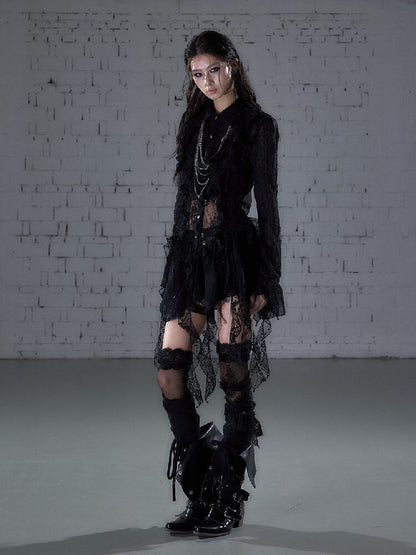 Openwork Lace Irregular Shirt Dress【s0000015941】