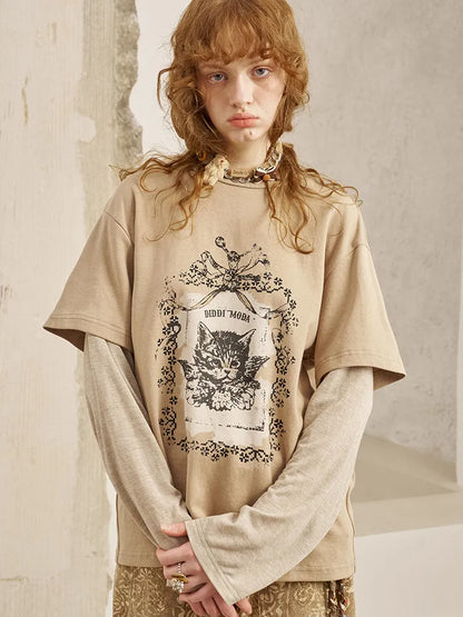 Oversized Faux Two-Piece Long-Sleeve T-Shirt【s0000014047】