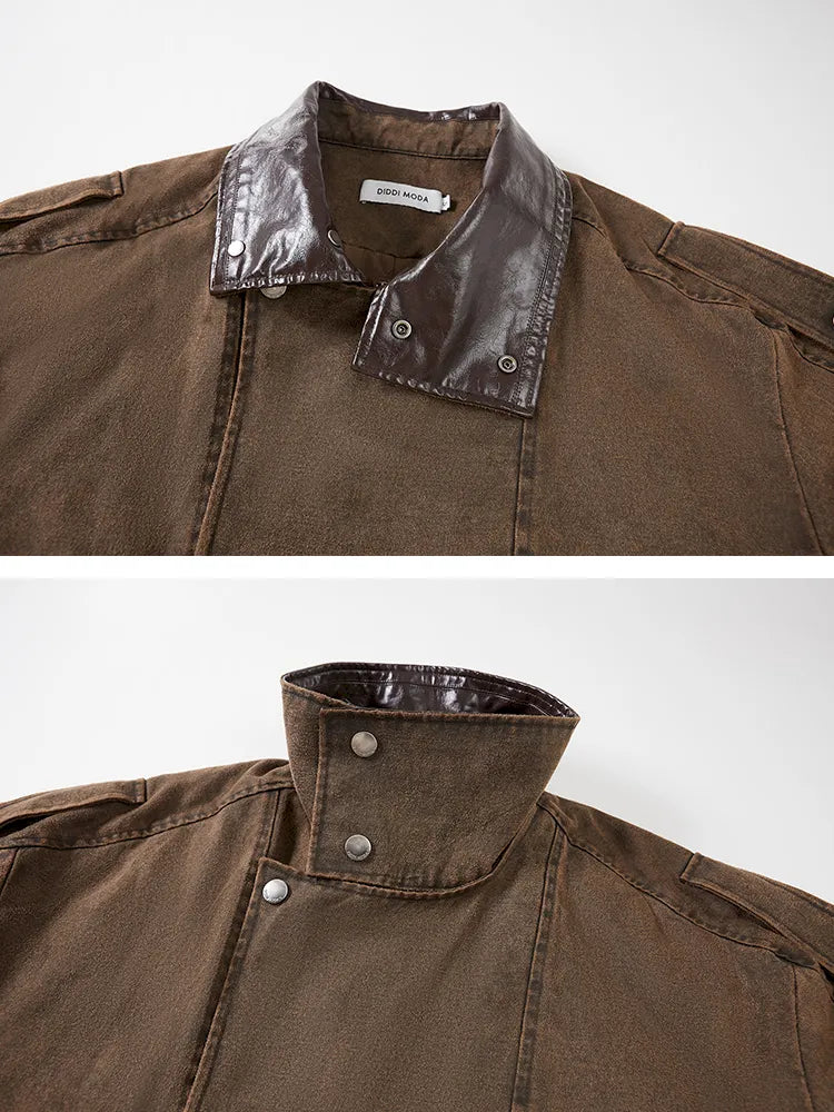 Padded Collar Patchwork Washed Denim Jacket【s0000014069】