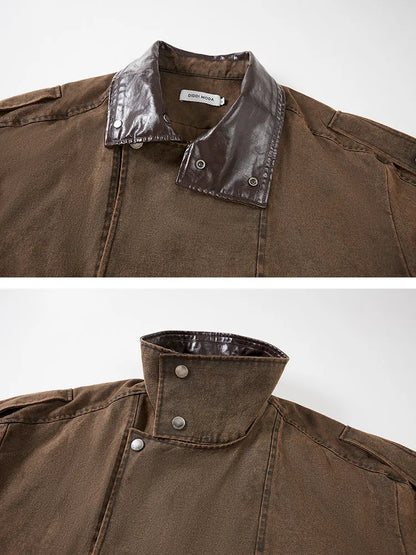 Padded Collar Patchwork Washed Denim Jacket【s0000014069】