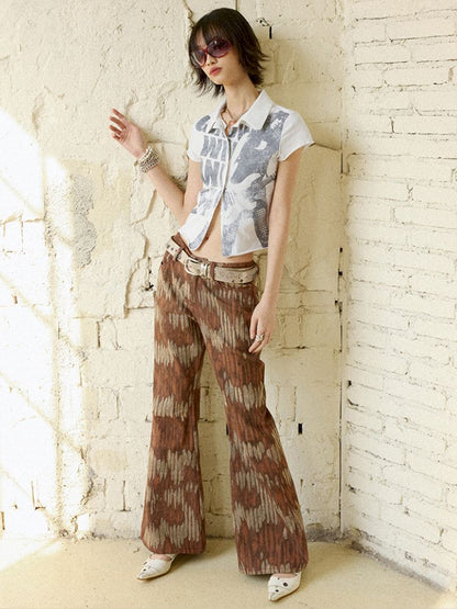 Retro Printed Bell-Bottom Pants【s0000012952】