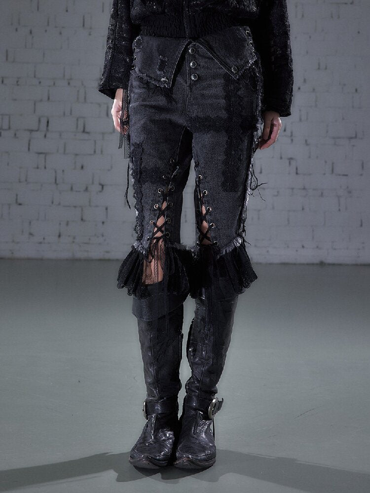 Raw Edge Lace Skinny Denim Pants【s0000016202】
