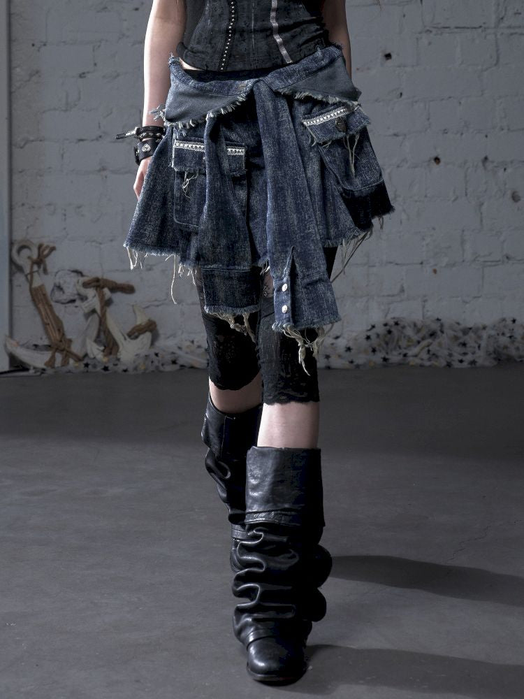Hooded washed denim shirt dress skirt【s0000012784】