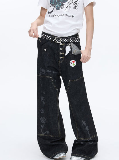 Stud Washed Two Tone Raw Jeans【s0000016398】