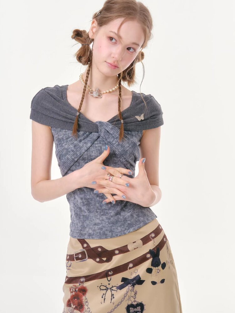 Flower Knot Butterfly Slim T-Shirt【s0000016605】