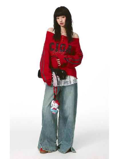 하나의 어깨 슬래시 다중 스웨트 셔츠 [S0000011427]