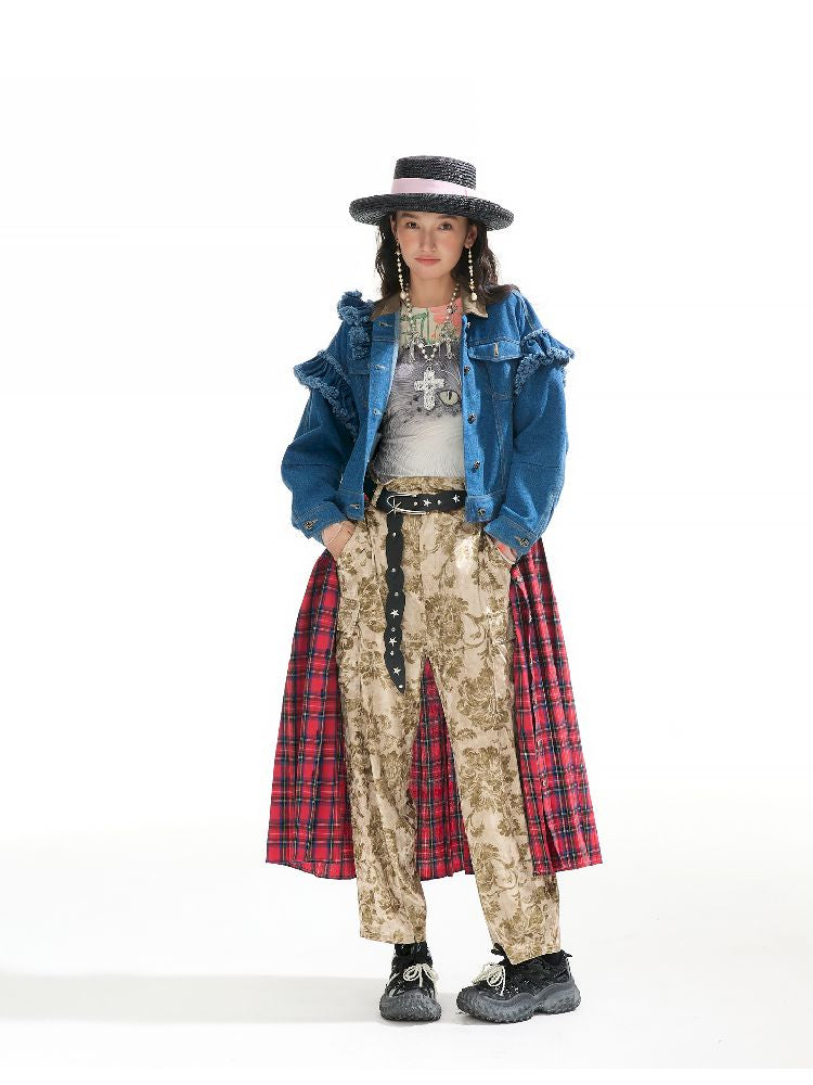 Plaid Denim Loose Trench Coat【s0000011319】