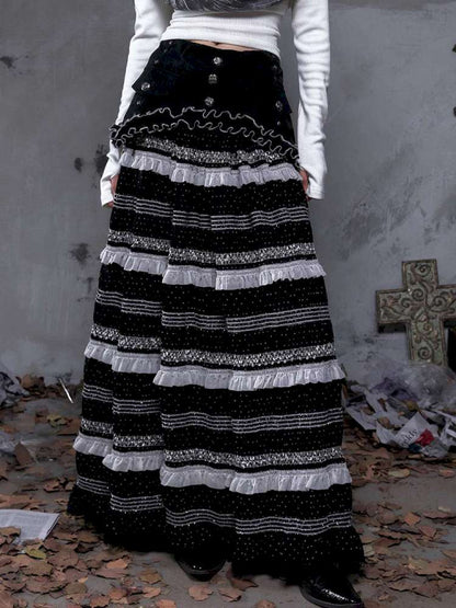 Patchwork Gathered A-Line Skirt【s0000014461】