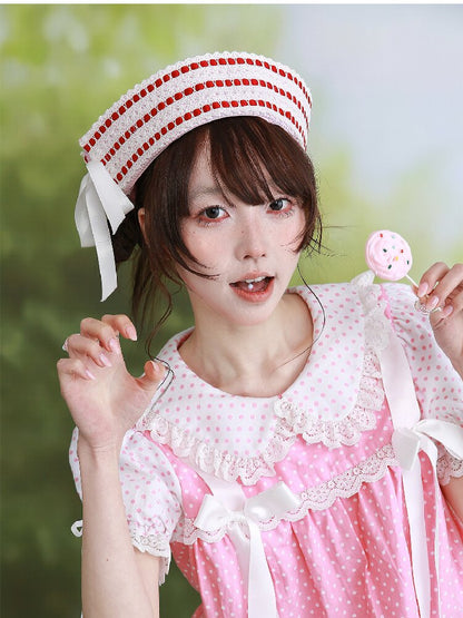 Pink Striped Navy Lolita Hat【s0000016557】