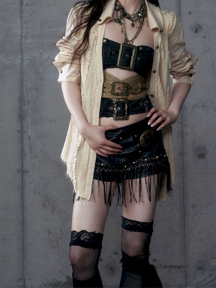 Irregular Color Clash Slim Leather Corset 【s0000013473】