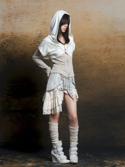 Wings Hot Rhinestone Hooded Short Tunic【s0000011818】