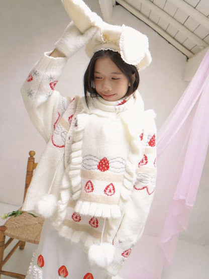 Cream Strawberry Cake Jacquard Scarf【s0000014526】