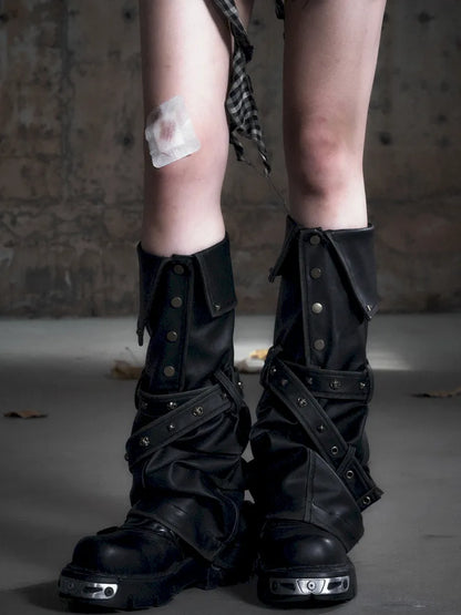 Faded Button Leather Leg Covers【s0000013963】