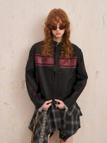 Rose Embroidered Leather Jacket【s0000014080】