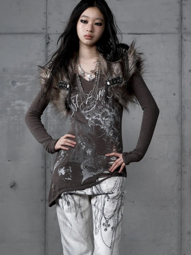 Punk Studded Fuzzy Mini Jacket【s0000014113】