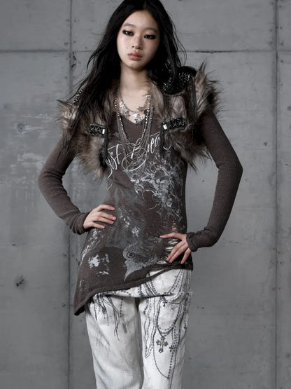 Punk Studded Fuzzy Mini Jacket【s0000014113】