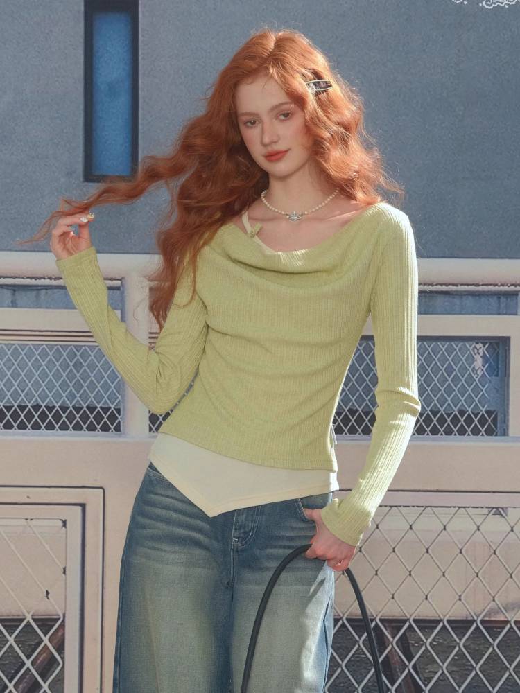 Slim Fit Top Long Sleeve Knit T-Shirt【s0000014354】